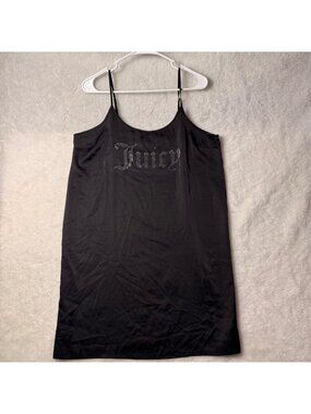 Juicy Couture Black large Satin Slip Dress Nightgown With Rhinestone Logo sexy
